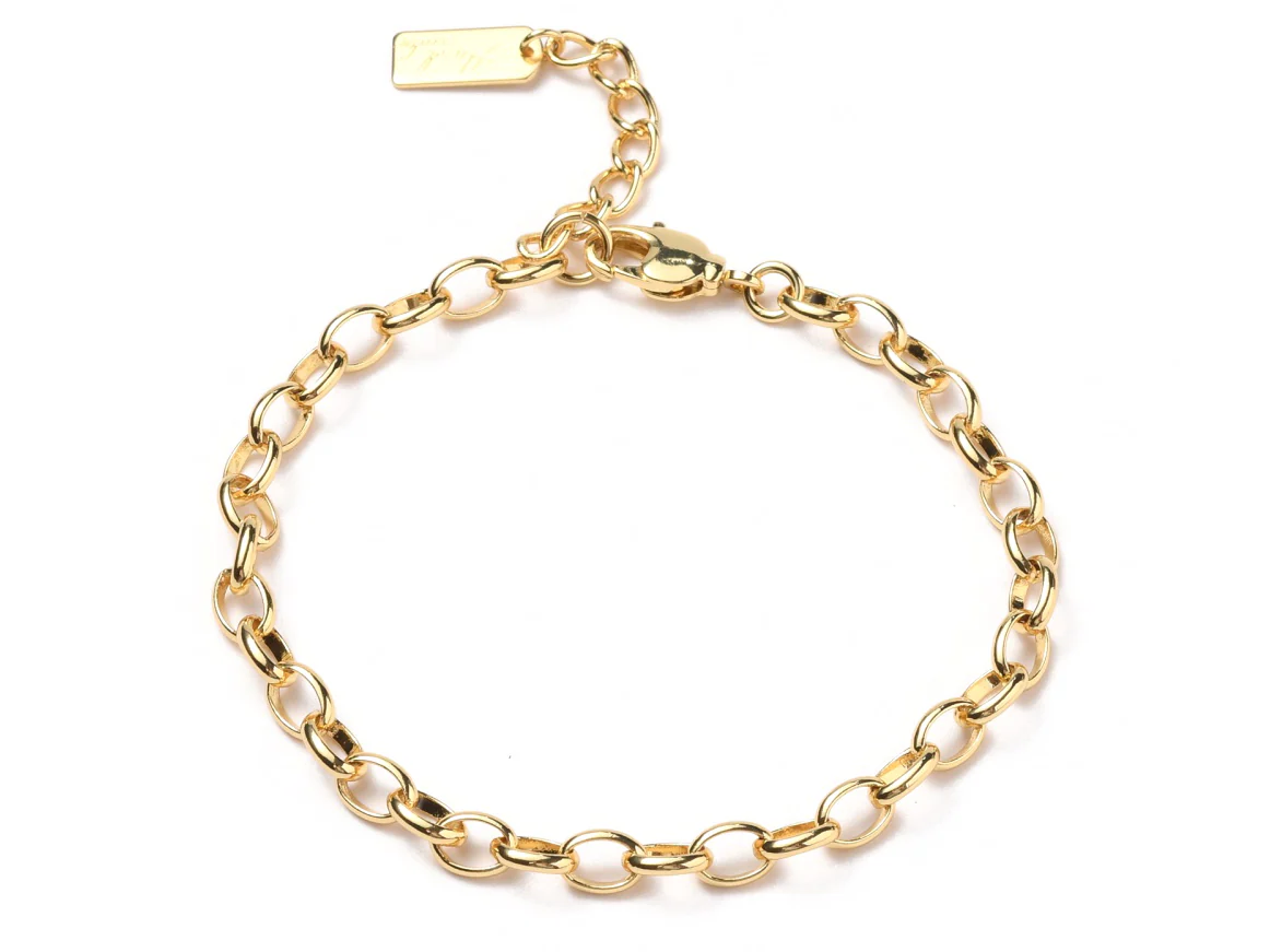 Bracelet chaîne câble estampille Hand Made 19,5 cm - laiton doré à l’or fin