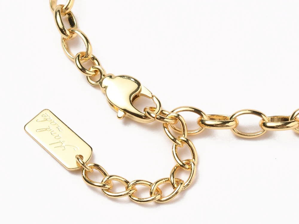 Bracelet chaîne câble estampille Hand Made 19,5 cm - laiton doré à l’or fin - Image 2