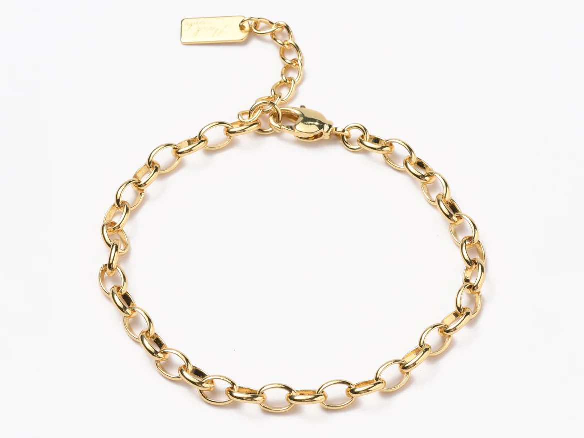 Bracelet chaîne câble estampille Hand Made 19,5 cm - laiton doré à l’or fin - Image 3