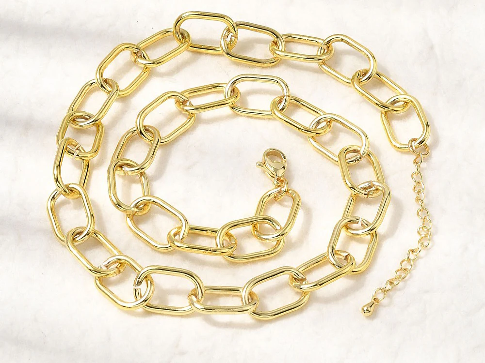 Collier chaîne câble 44 cm - laiton doré à l’or fin - Image 2