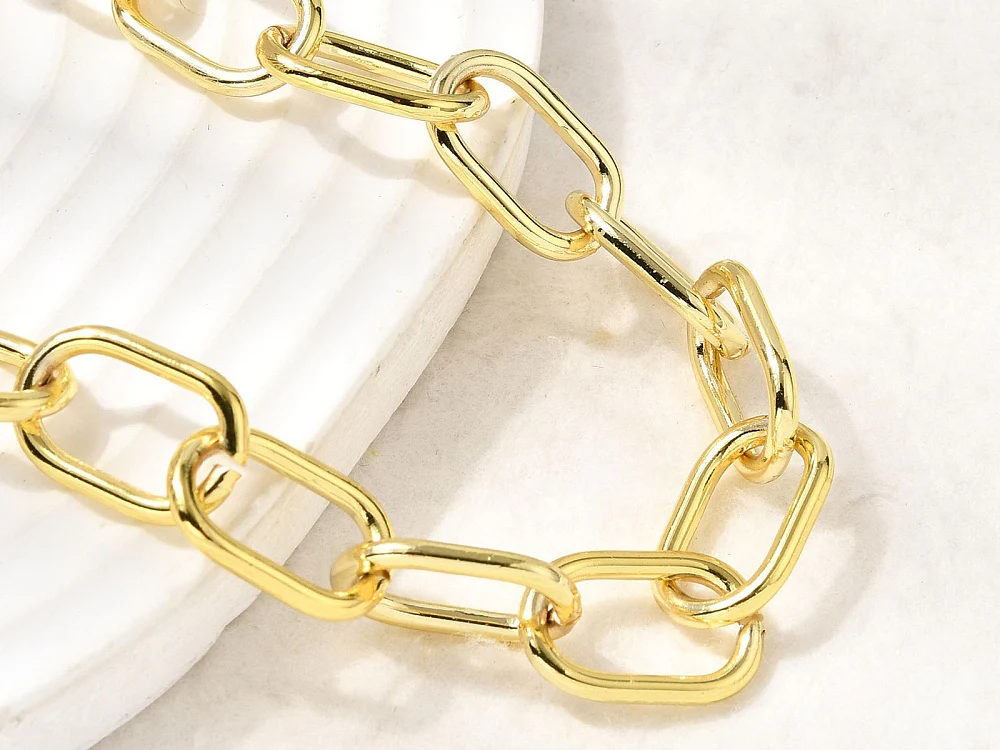 Collier chaîne câble 44 cm - laiton doré à l’or fin - Image 3