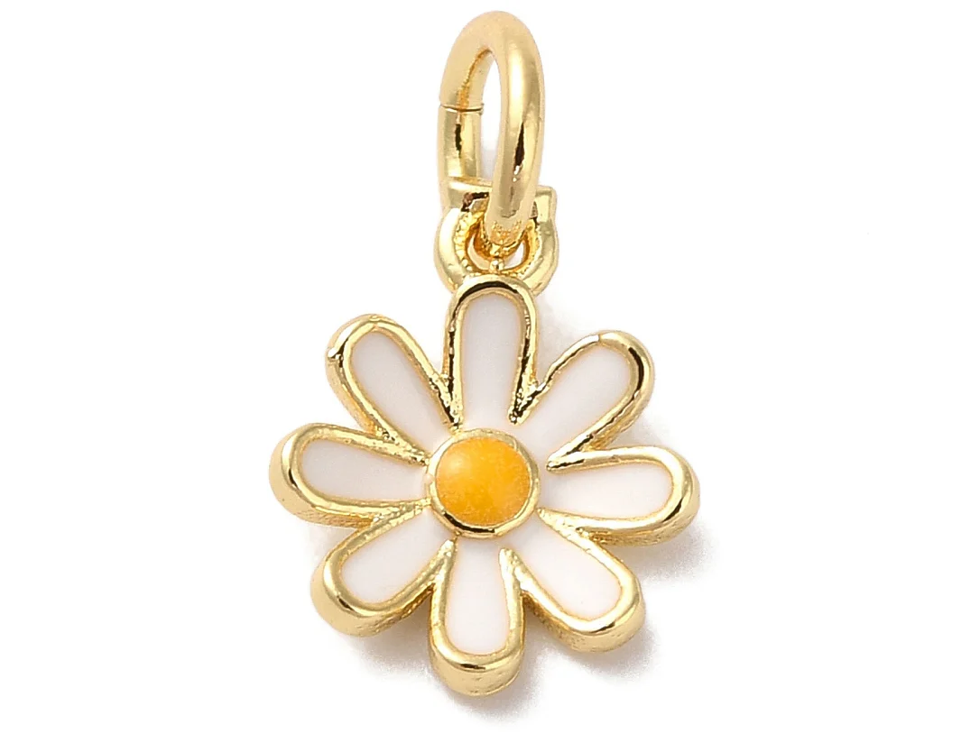 Breloque fleur blanche émaillée - laiton doré à l’or fin