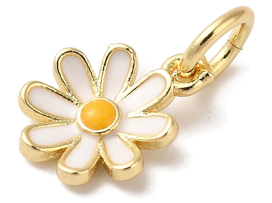 Breloque fleur blanche émaillée - laiton doré à l’or fin - Image 2