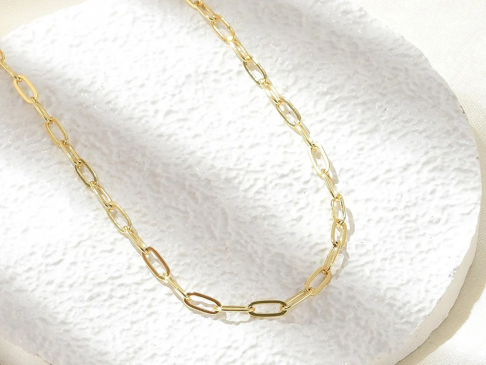 Collier chaîne trombone 44,5 cm - laiton doré à l’or fin - Image 5