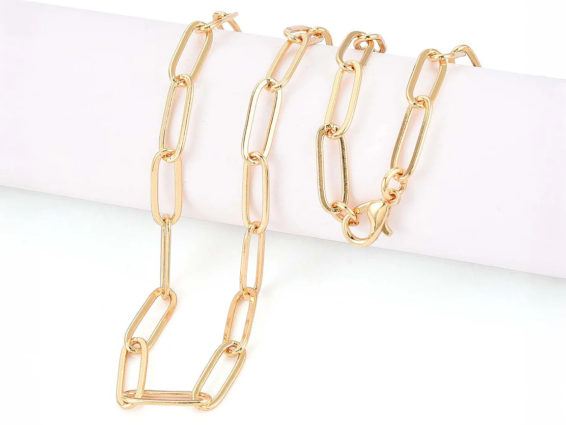 Collier chaîne trombone 45 cm - laiton doré à l’or fin - Image 2