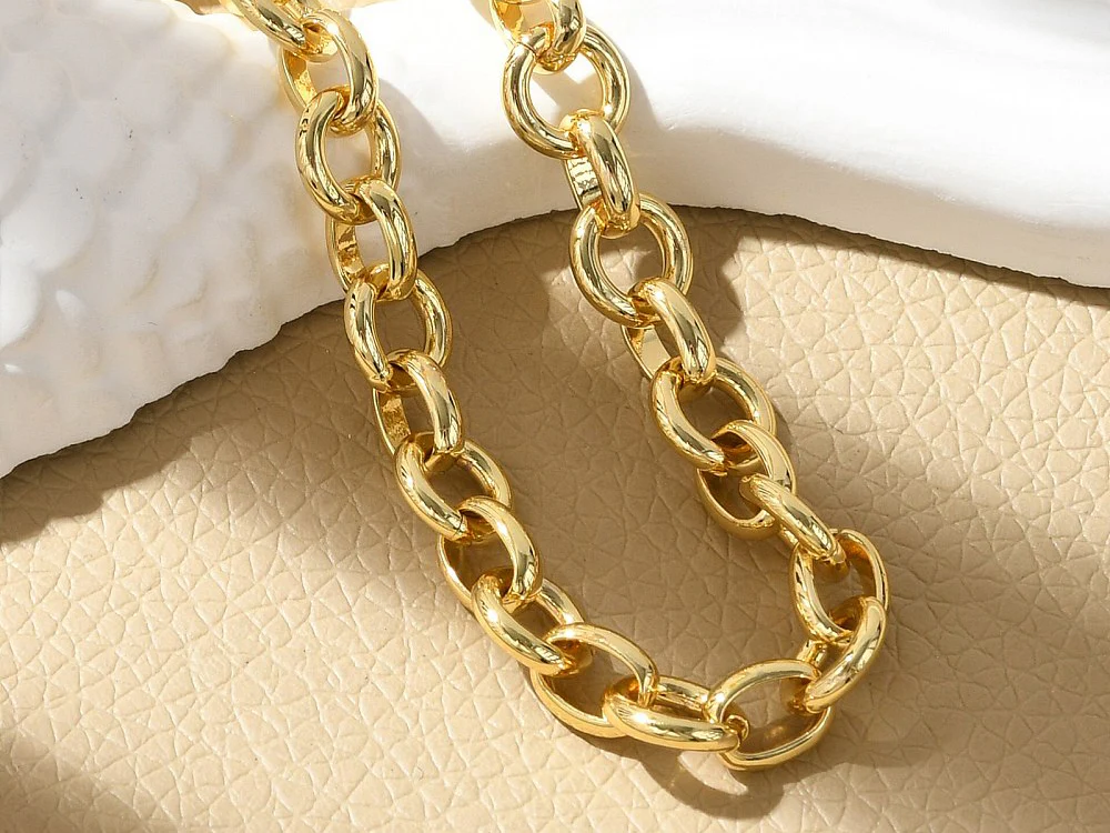 Bracelet chaîne maillons ronds 19,3 cm - laiton doré à l’or fin - Image 2