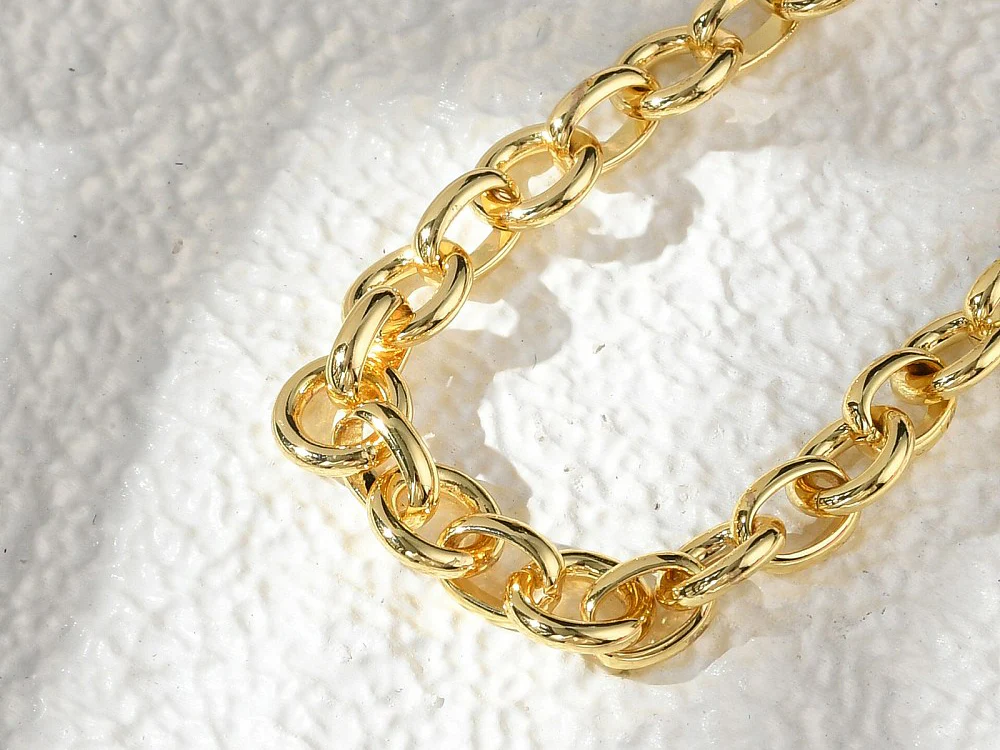 Bracelet chaîne maillons ronds 19,3 cm - laiton doré à l’or fin - Image 3