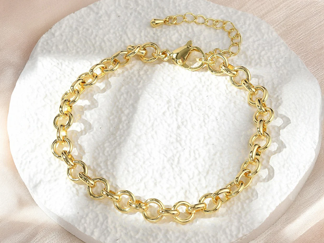 Bracelet chaîne maillons ronds 19,3 cm - laiton doré à l’or fin - Image 4
