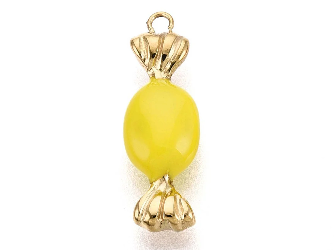 Breloque bonbon jaune - acier inoxydable 304 doré à l’or fin