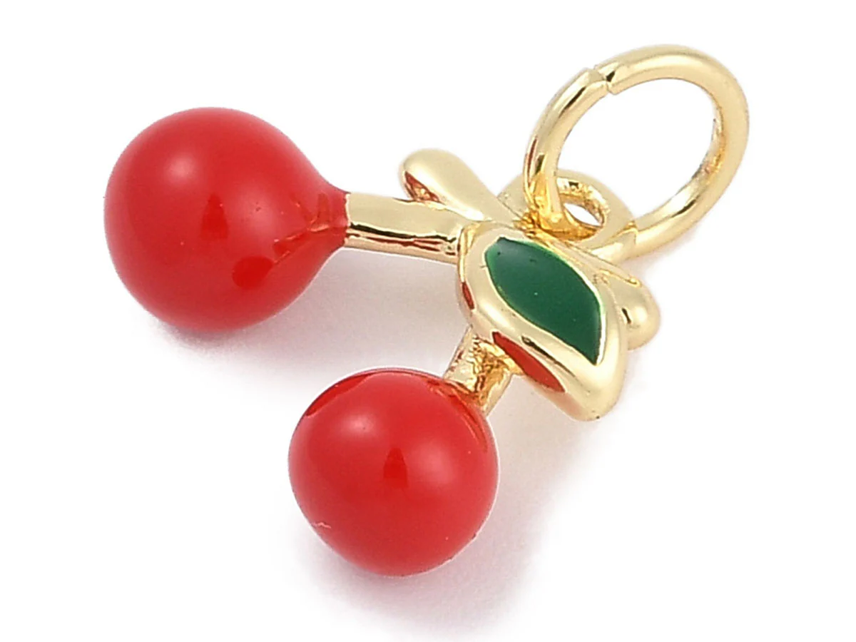 Breloque cerises émaillées en laiton doré à l’or fin - Image 3