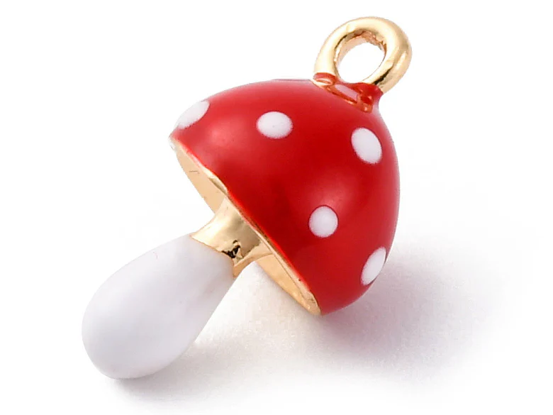 Breloque champignon rouge émaillée - doré - Image 2