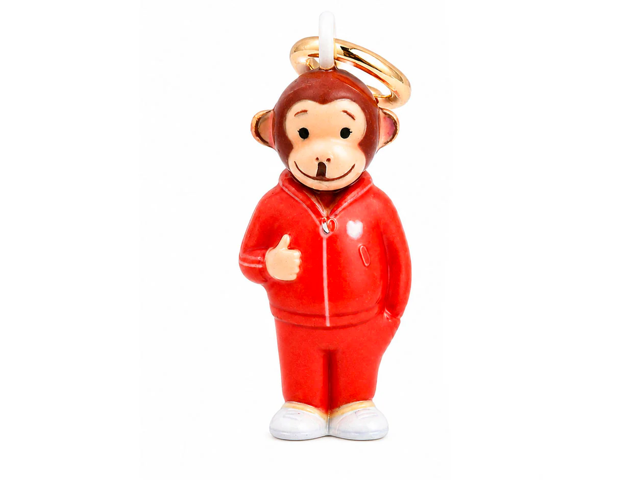 Breloque Charm Singe en combinaison rouge émaillé et doré à l'or fin