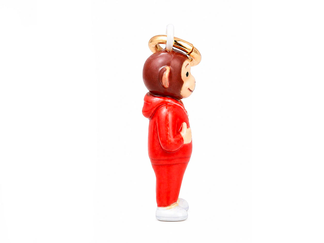 Breloque Charm Singe en combinaison rouge émaillé et doré à l'or fin - Image 2