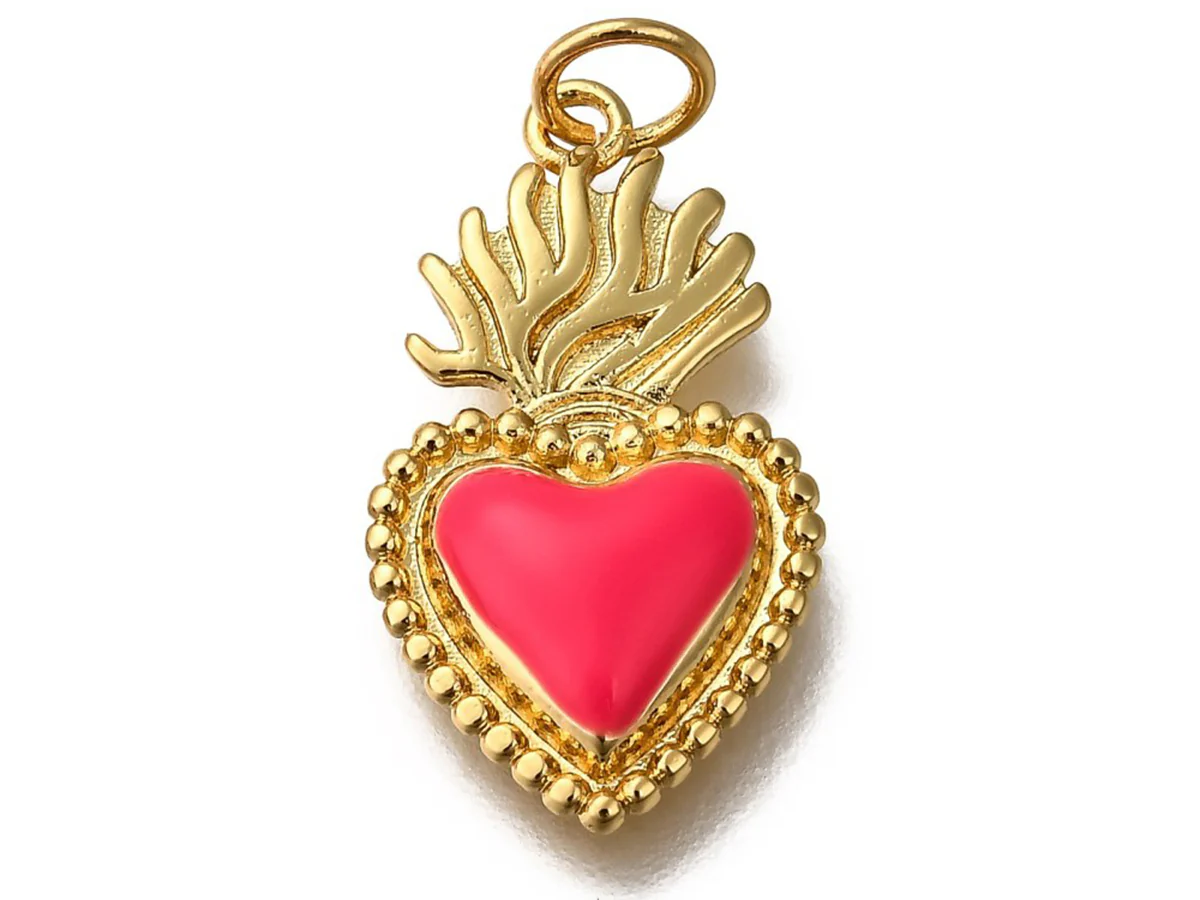 Breloque cœur émaillée en laiton doré à l’or fin – Rose