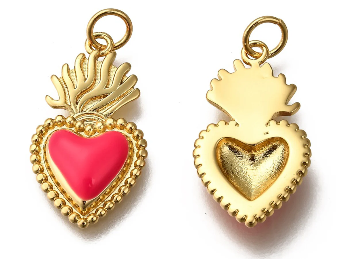 Breloque cœur émaillée en laiton doré à l’or fin – Rose - Image 3