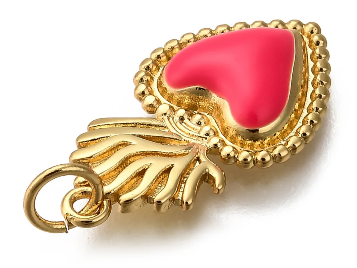 Breloque cœur émaillée en laiton doré à l’or fin – Rose - Image 4