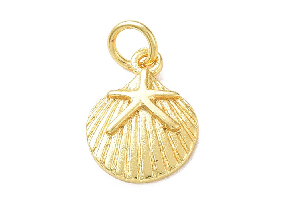 Breloque coquillage avec étoile de mer doré or fin 18k