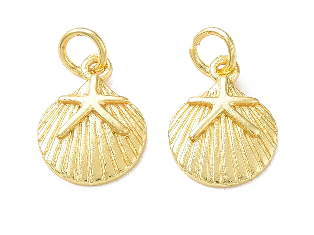 Breloque coquillage avec étoile de mer doré or fin 18k - Image 4
