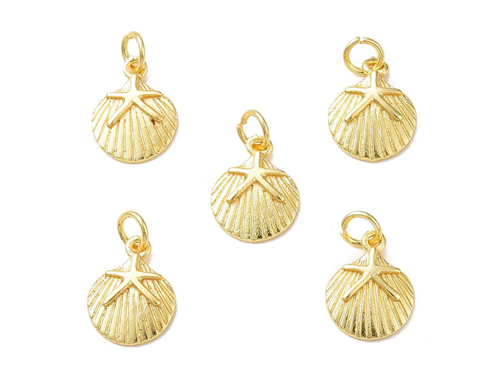 Breloque coquillage avec étoile de mer doré or fin 18k - Image 5
