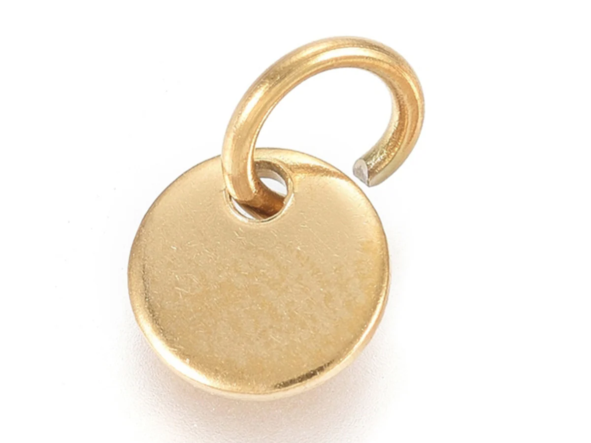 Breloque disque rond à graver en acier doré – 6 mm