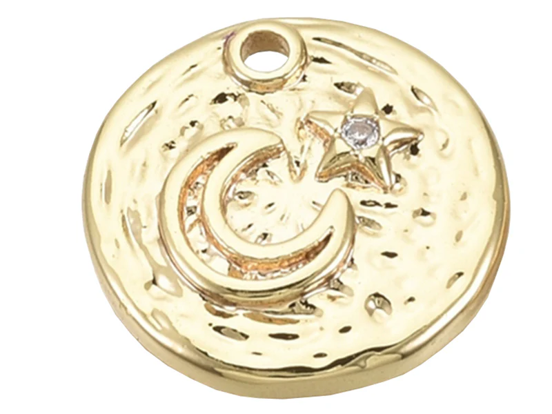 Breloque dorée à l'or fin 18 K – Lune et étoile scintillante