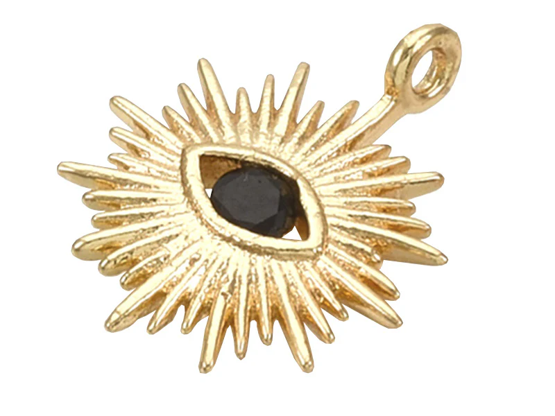 Breloque dorée à l'or fin 18K – Soleil avec œil strass noir