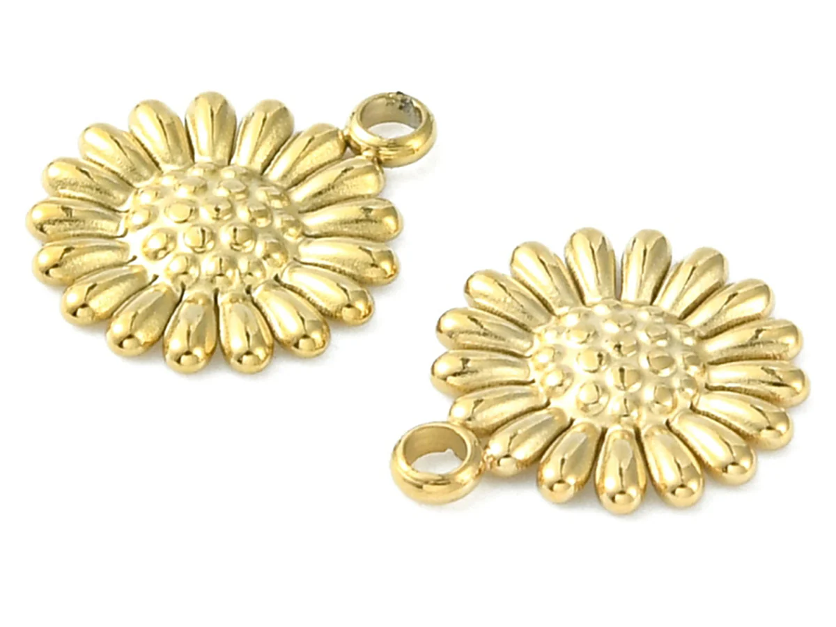 breloque fleur en acier inoxydable 304 doré à l’or fin 14K - Image 3