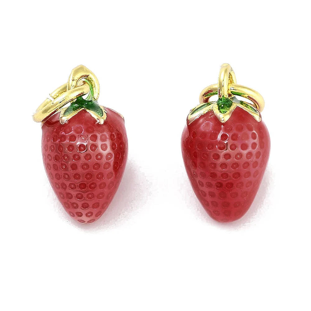 Breloque fraise émaillée en laiton doré à l’or fin - Image 2