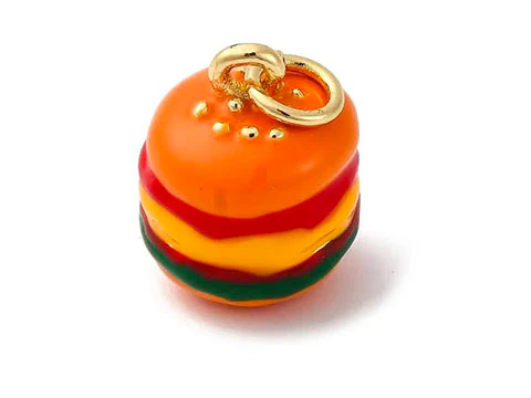 Breloque hamburger doré émaillé 18K
