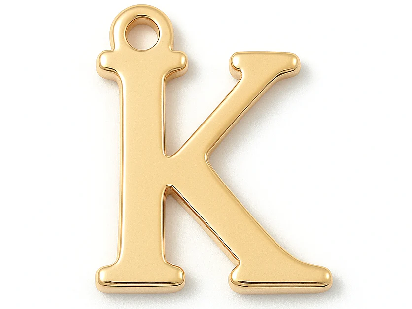 Breloque lettre K en laiton plaqué or 18 K