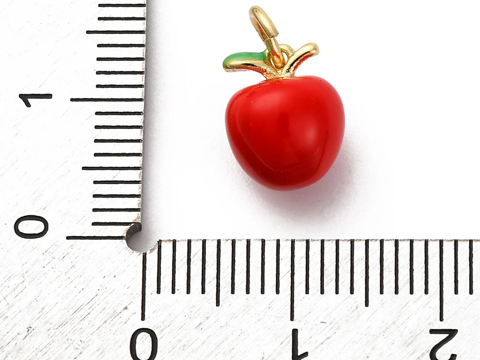 Breloque mini pomme rouge - laiton doré à l’or fin - Image 3