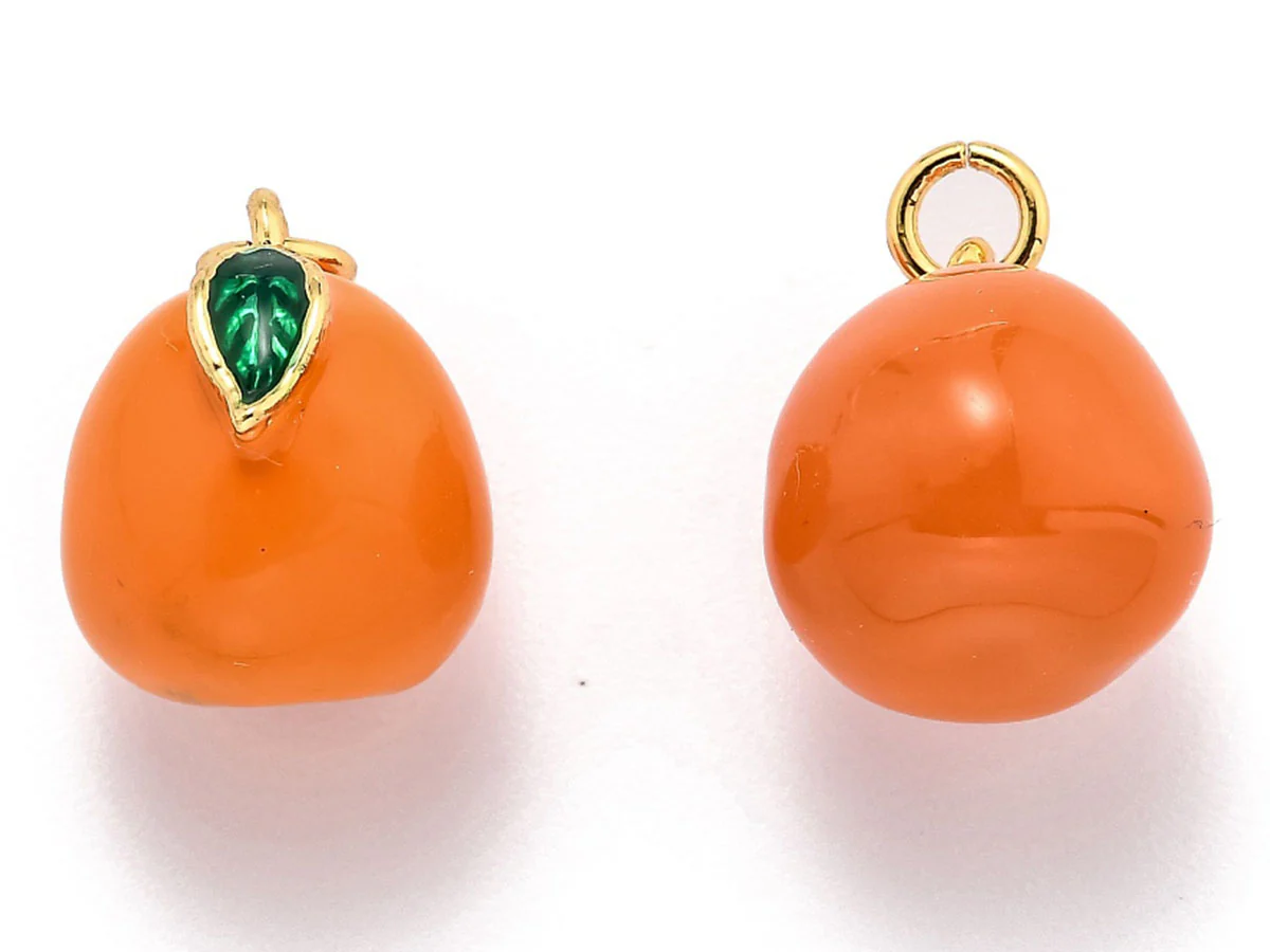 Breloque orange émaillée en laiton doré à l’or fin - Image 4