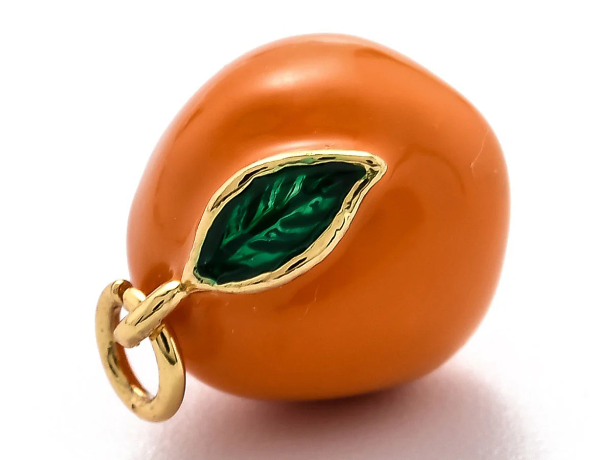 Breloque orange émaillée en laiton doré à l’or fin - Image 5