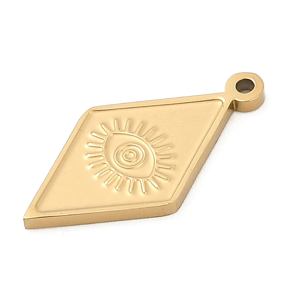 Breloque pendentif losange avec œil en acier inoxydable 304 doré à l’or fin 18K - Image 3