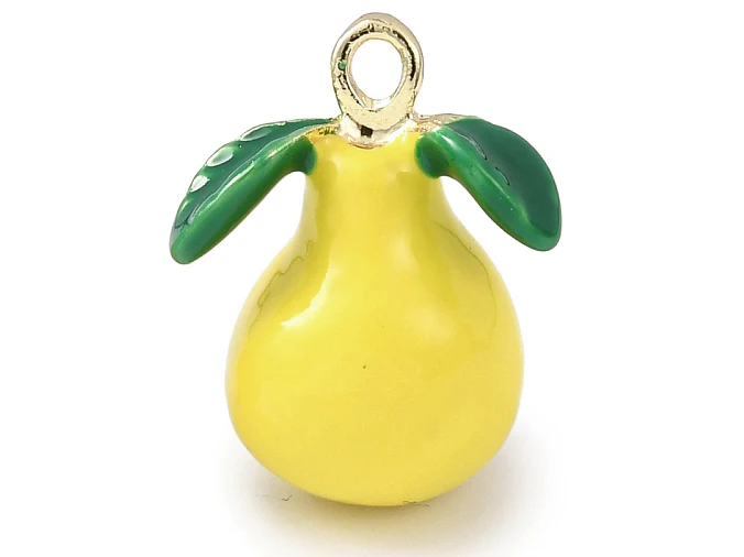 Breloque poire jaune émaillée - doré