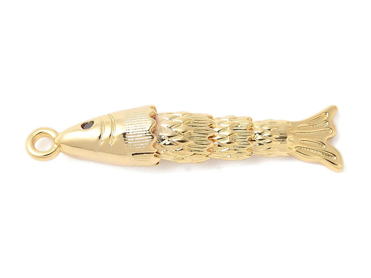 Breloque poisson orné de zircon en laiton doré à l’or fin - Image 3