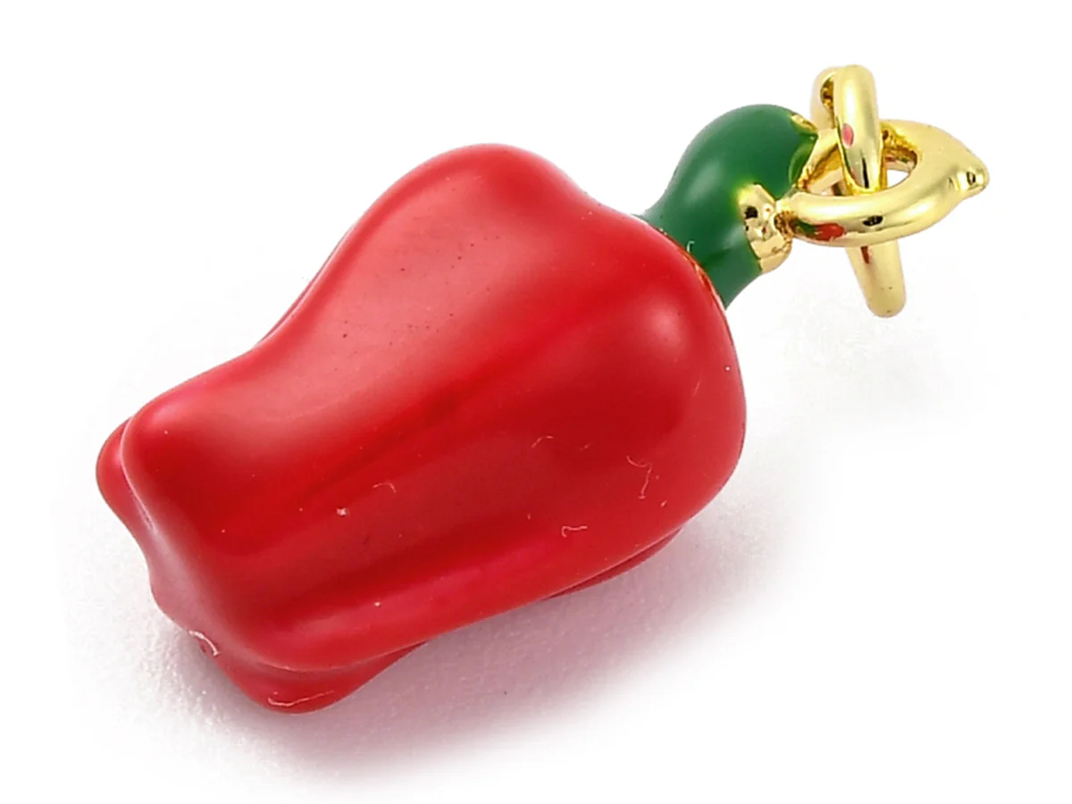 Breloque poivron émaillé en laiton doré à l’or fin (vert, rouge ou jaune aléatoire) - Image 2