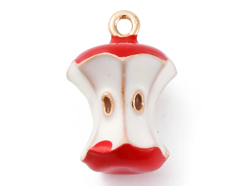 Breloque pomme rouge croquée émaillée - doré