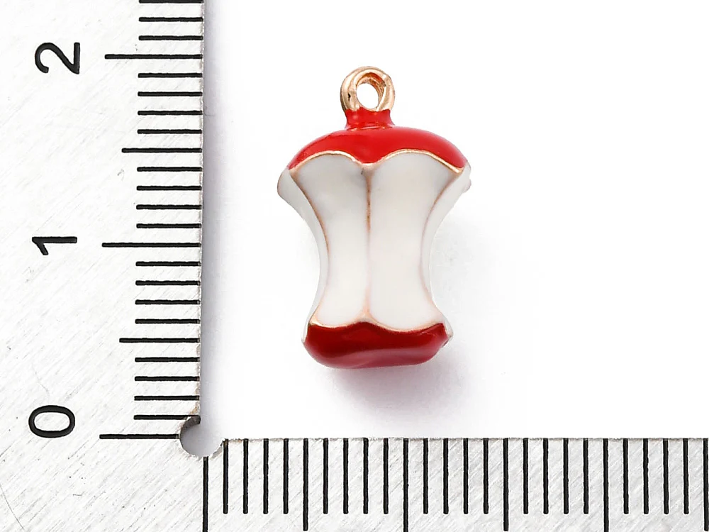 Breloque pomme rouge croquée émaillée - doré - Image 3