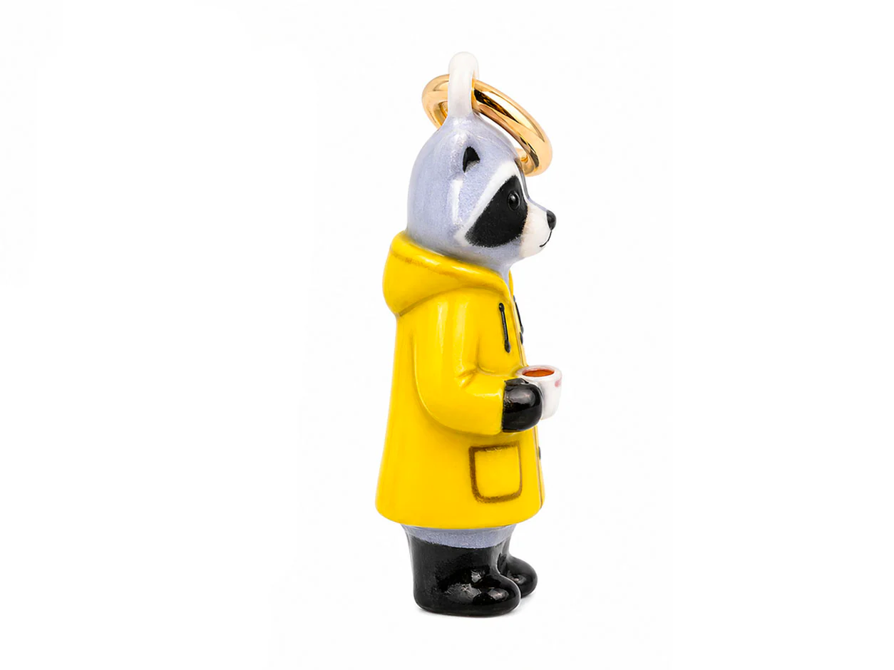 Breloque Raton laveur en imperméable jaune en émail er doré à l'or fin - Image 2
