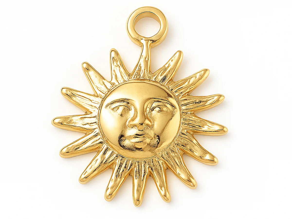 Breloque soleil texturé en acier inoxydable 304 doré