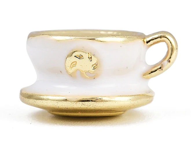 Breloque tasse gourmande blanche émaillée - doré