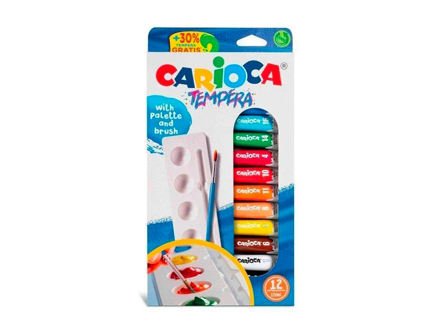 12 Tubes de peintures Tempera 10 ml - Carioca