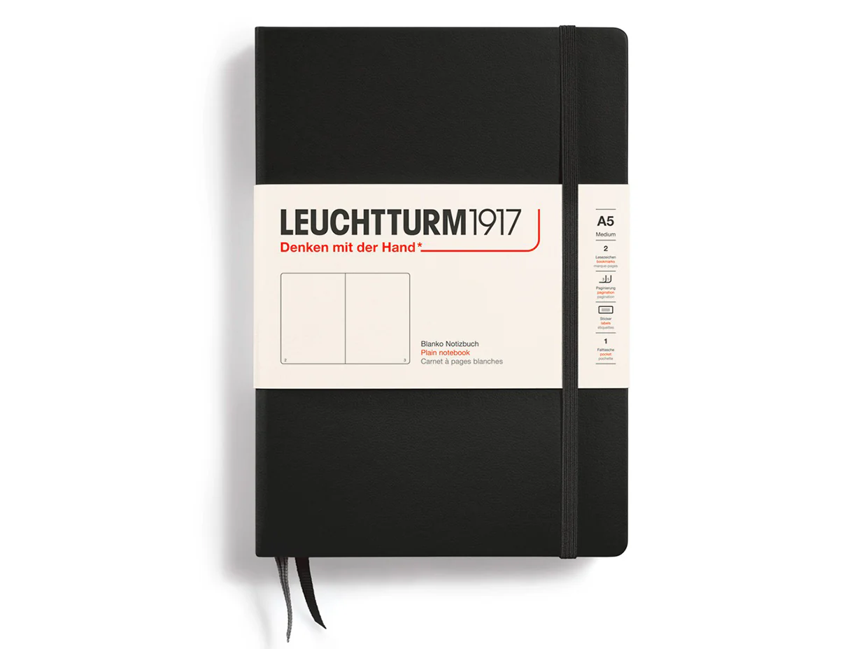 Carnet de notes Leuchtturm A5 Ă couverture rigide - noir - pages blanches