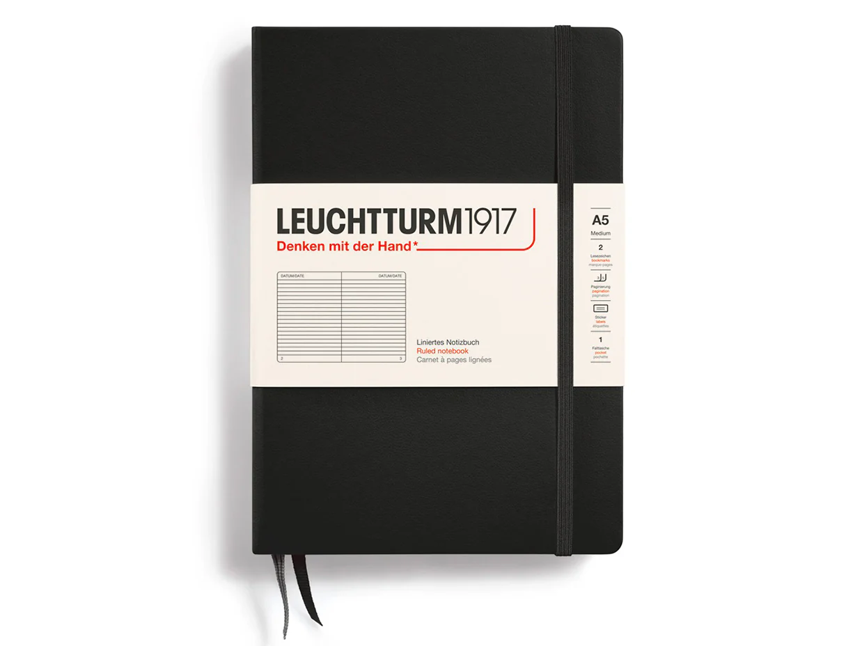 Carnet de notes Leuchtturm A5 à couverture rigide - noir - pages lignées