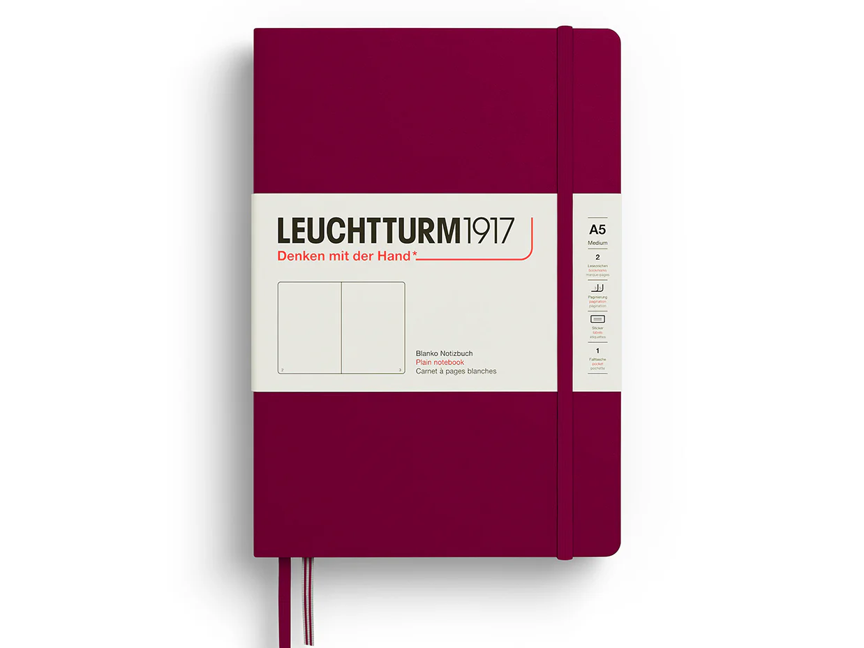 Carnet de notes Leuchtturm A5 Ă couverture rigide - rouge bordeaux - pages blanches