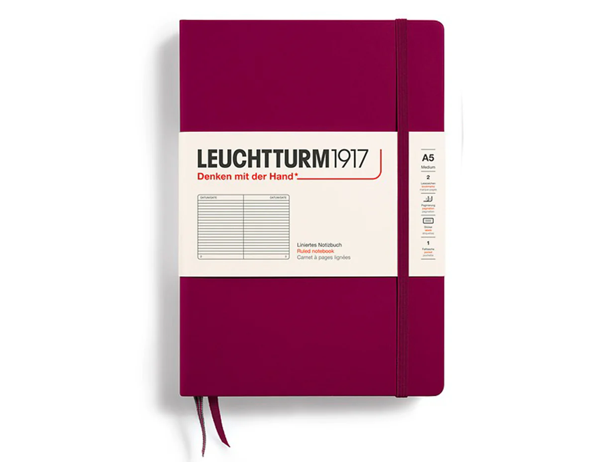 Carnet de notes Leuchtturm A5 à couverture rigide - rouge bordeaux - pages lignées