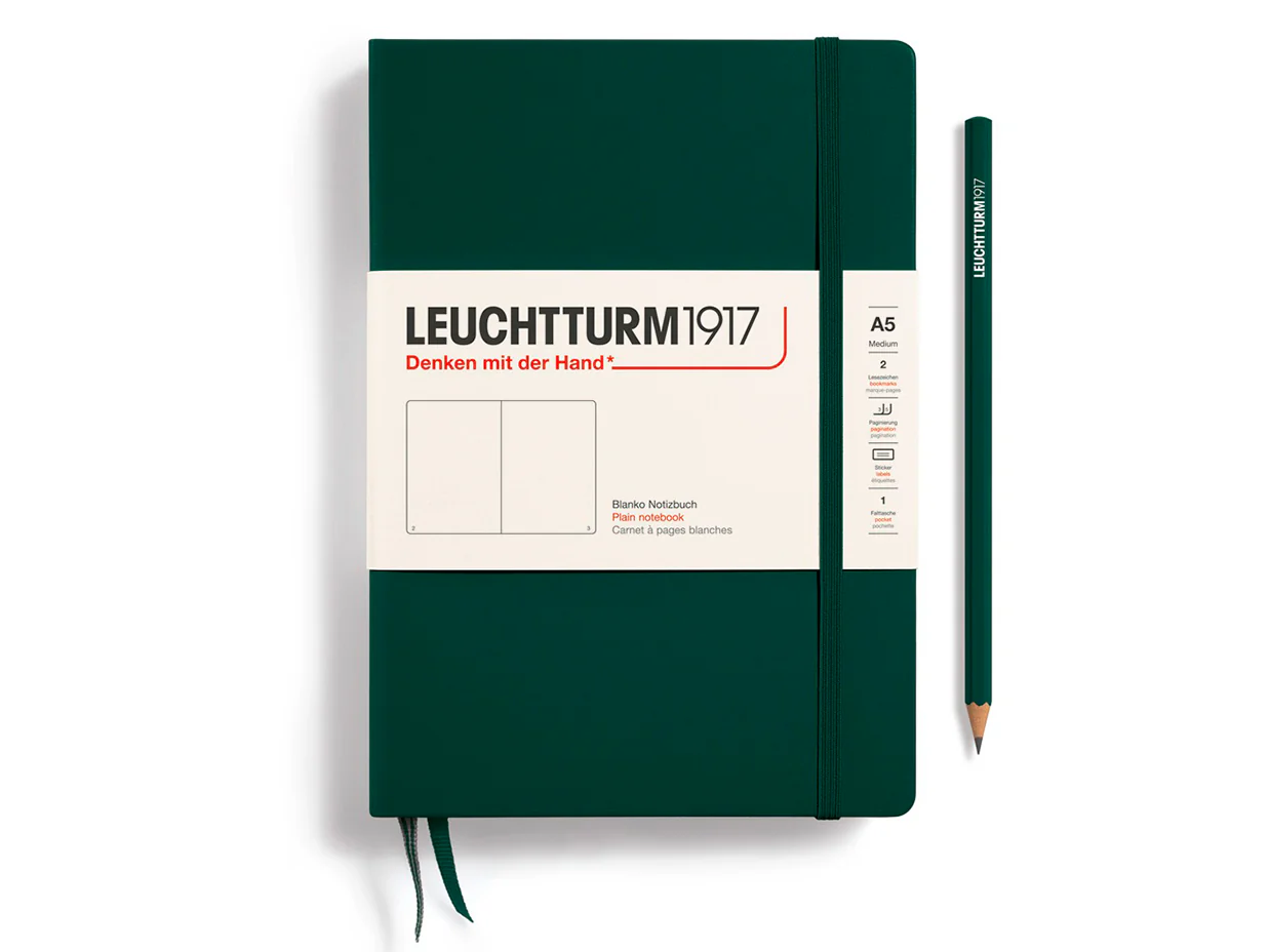 Carnet de notes Leuchtturm A5 à couverture rigide -vert forêt - pages blanches - Image 5