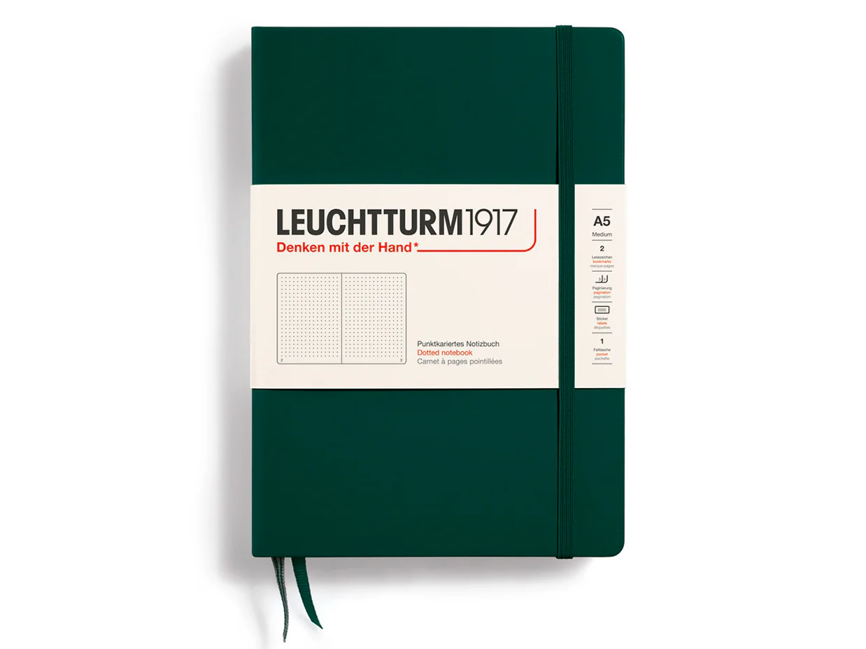 Carnet de notes Leuchtturm A5 à couverture rigide - vert forêt - pages dots