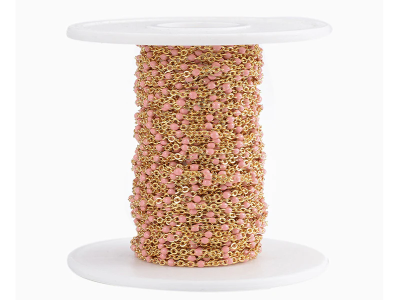 Chaîne forçat dorée avec points émaillés résine époxy rose x 20 cm - Image 3